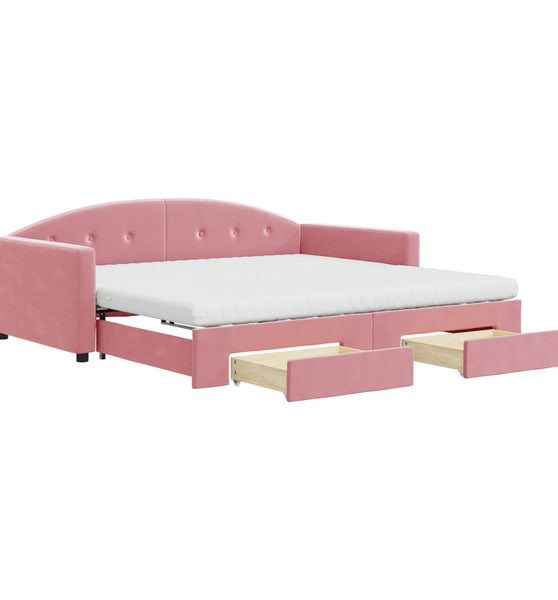 Tagesbett Ausziehbar mit Schubladen Rosa 100x200 cm Samt