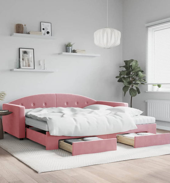 Tagesbett Ausziehbar mit Schubladen Rosa 100x200 cm Samt