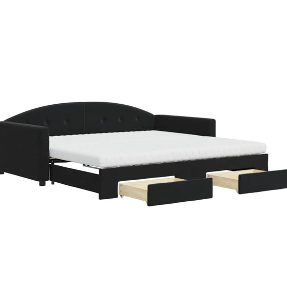 Tagesbett Ausziehbar mit Schubladen Schwarz 100x200 cm Samt