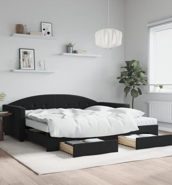 Tagesbett Ausziehbar mit Schubladen Schwarz 100x200 cm Samt