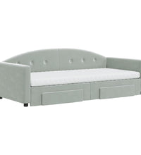 Tagesbett Ausziehbar mit Schubladen Hellgrau 90x190 cm Samt