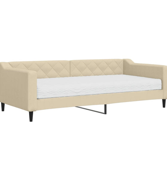 Tagesbett mit Matratze Creme 90x200 cm Stoff