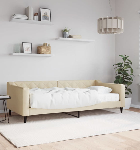 Tagesbett mit Matratze Creme 90x200 cm Stoff