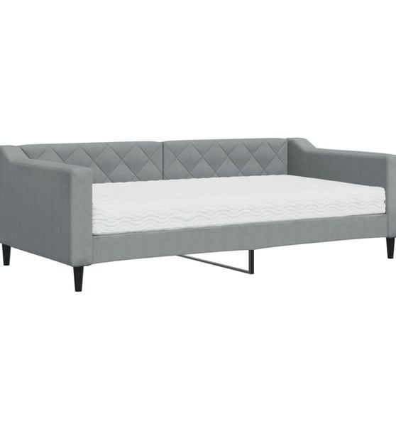 Tagesbett mit Matratze Hellgrau 90x190 cm Stoff