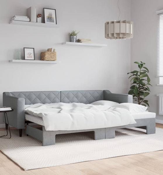 Tagesbett Ausziehbar Hellgrau 80x200 cm Stoff