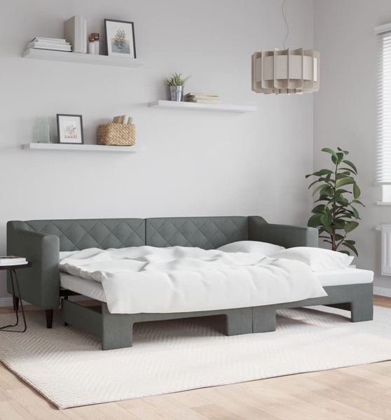Tagesbett Ausziehbar Dunkelgrau 80x200 cm Stoff