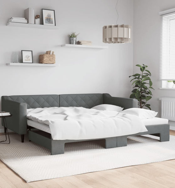Tagesbett Ausziehbar Dunkelgrau 100x200 cm Stoff