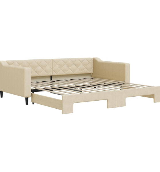 Tagesbett Ausziehbar Creme 100x200 cm Stoff