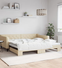 Tagesbett Ausziehbar Creme 100x200 cm Stoff