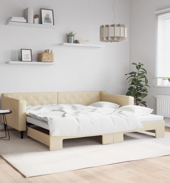 Tagesbett Ausziehbar Creme 100x200 cm Stoff