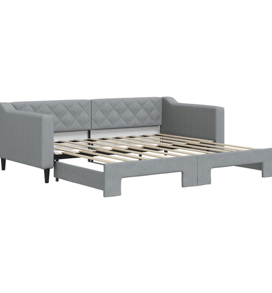Tagesbett Ausziehbar Hellgrau 90x190 cm Stoff