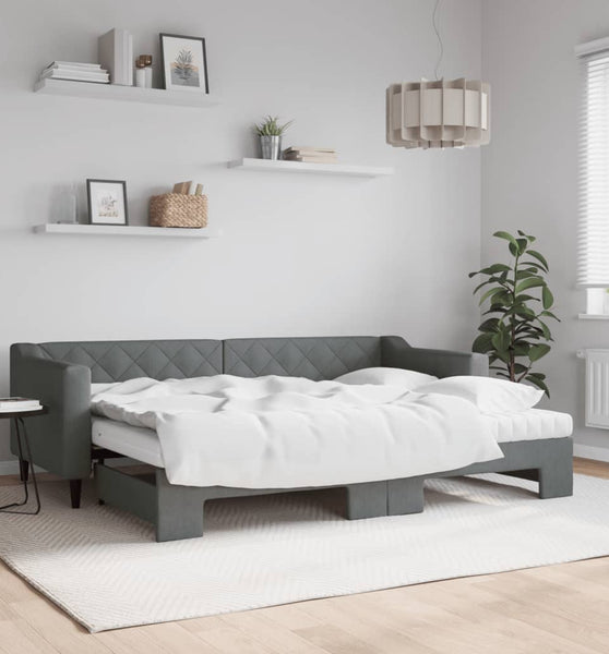 Tagesbett Ausziehbar mit Matratzen Dunkelgrau 80x200 cm Stoff