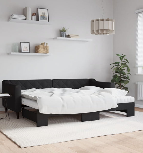 Tagesbett Ausziehbar mit Matratzen Schwarz 80x200 cm Stoff