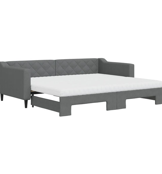 Tagesbett Ausziehbar mit Matratzen Dunkelgrau 90x200 cm Stoff
