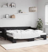 Tagesbett Ausziehbar mit Matratzen Schwarz 90x200 cm Stoff