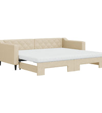 Tagesbett Ausziehbar mit Matratzen Creme 90x200 cm Stoff
