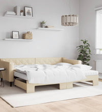 Tagesbett Ausziehbar mit Matratzen Creme 90x200 cm Stoff