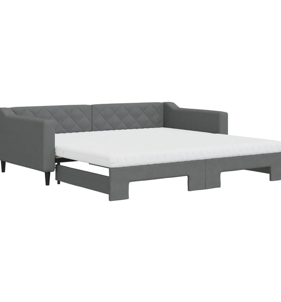 Tagesbett Ausziehbar mit Matratzen Dunkelgrau 100x200 cm Stoff