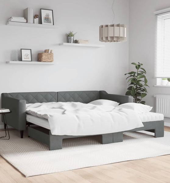Tagesbett Ausziehbar mit Matratzen Dunkelgrau 100x200 cm Stoff