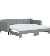 Tagesbett Ausziehbar mit Matratze Hellgrau 90x190 cm Stoff