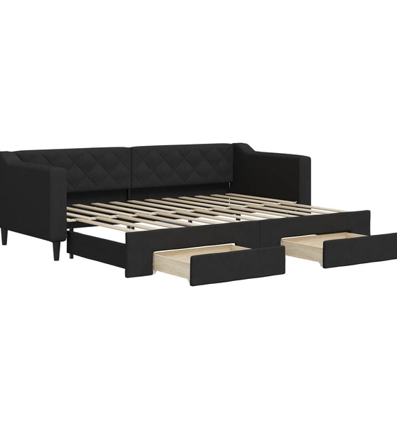 Tagesbett Ausziehbar mit Schubladen Schwarz 80x200 cm Stoff