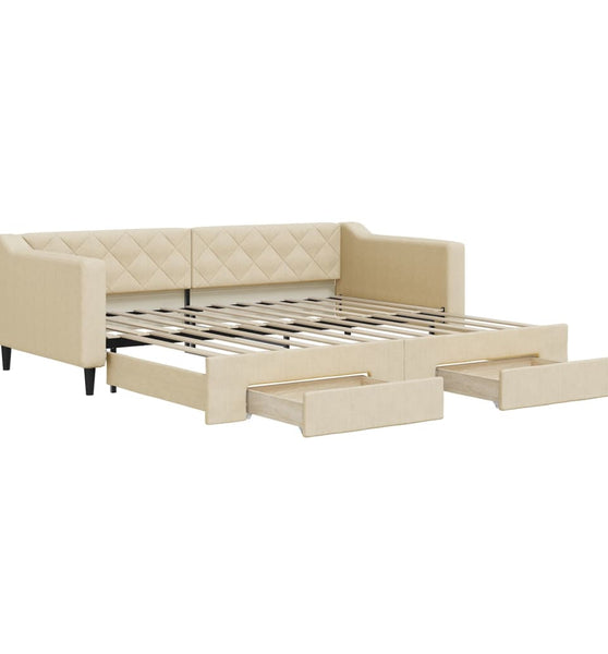 Tagesbett Ausziehbar mit Schubladen Creme 90x200 cm Stoff