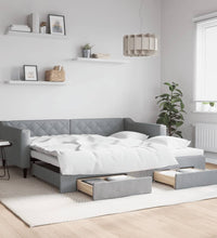 Tagesbett Ausziehbar mit Schubladen Hellgrau 100x200 cm Stoff