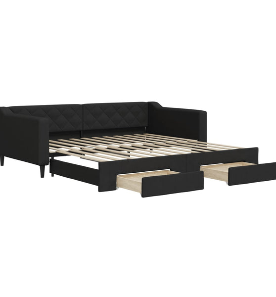 Tagesbett Ausziehbar mit Schubladen Schwarz 100x200 cm Stoff