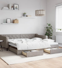 Tagesbett Ausziehbar mit Schubladen Taupe 100x200 cm Stoff