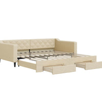 Tagesbett Ausziehbar mit Schubladen Creme 100x200 cm Stoff