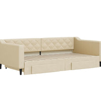 Tagesbett Ausziehbar mit Schubladen Creme 100x200 cm Stoff