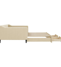 Tagesbett Ausziehbar mit Schubladen Creme 100x200 cm Stoff