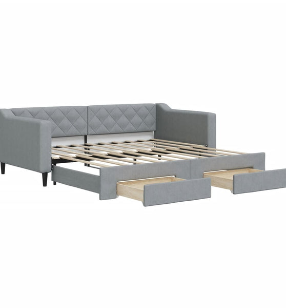 Tagesbett Ausziehbar mit Schubladen Hellgrau 90x190 cm Stoff