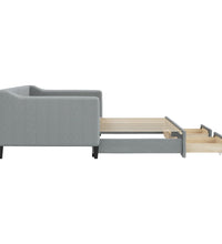 Tagesbett Ausziehbar mit Schubladen Hellgrau 90x190 cm Stoff