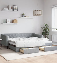 Tagesbett Ausziehbar mit Schubladen Hellgrau 90x190 cm Stoff