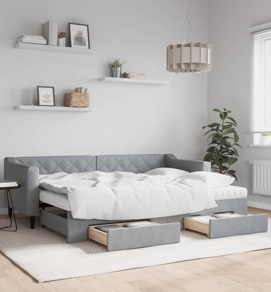 Tagesbett Ausziehbar mit Schubladen Hellgrau 80x200 cm Stoff
