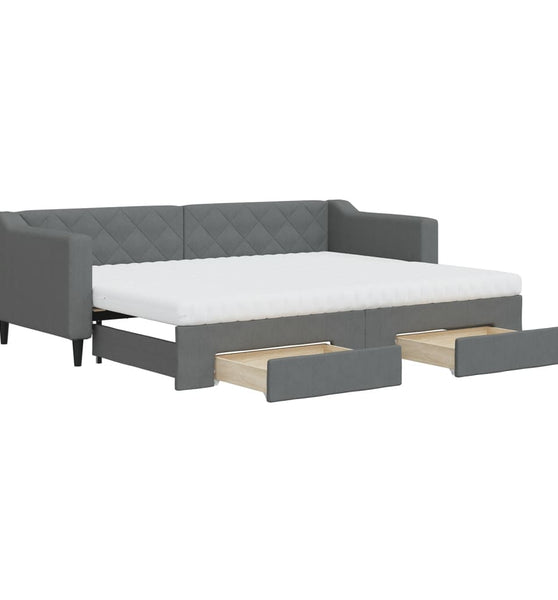 Tagesbett Ausziehbar mit Schubladen Dunkelgrau 80x200 cm Stoff