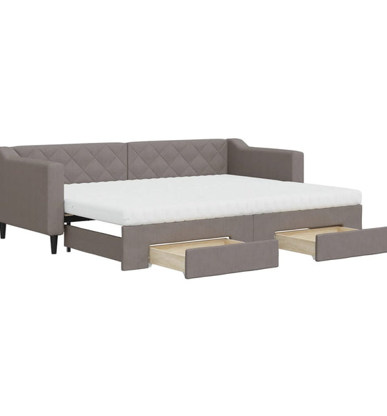 Tagesbett Ausziehbar mit Schubladen Taupe 80x200 cm Stoff