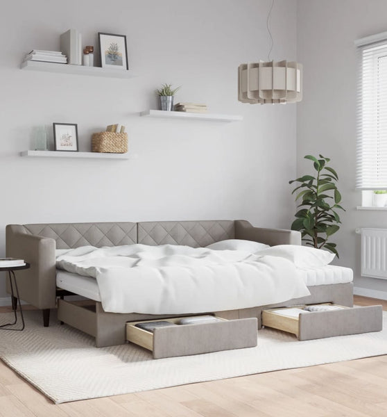 Tagesbett Ausziehbar mit Schubladen Taupe 80x200 cm Stoff