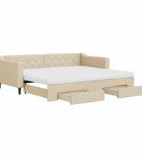 Tagesbett Ausziehbar mit Schubladen Creme 90x200 cm Stoff