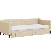 Tagesbett Ausziehbar mit Schubladen Creme 90x200 cm Stoff