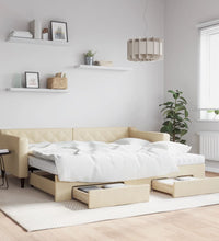 Tagesbett Ausziehbar mit Schubladen Creme 90x200 cm Stoff