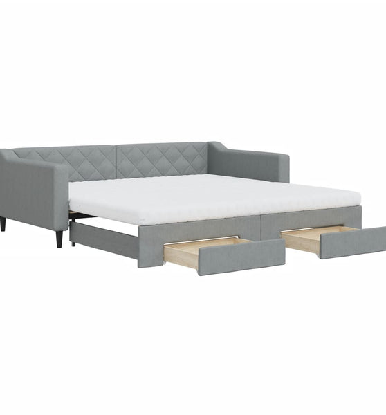 Tagesbett Ausziehbar mit Schubladen Hellgrau 100x200 cm Stoff