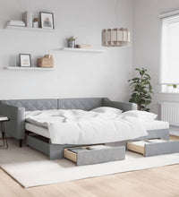 Tagesbett Ausziehbar mit Schubladen Hellgrau 100x200 cm Stoff
