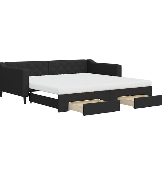 Tagesbett Ausziehbar mit Schubladen Schwarz 100x200 cm Stoff
