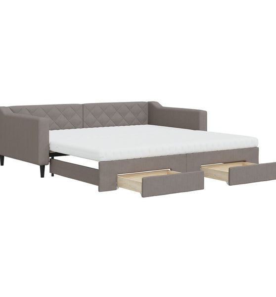 Tagesbett Ausziehbar mit Schubladen Taupe 100x200 cm Stoff