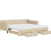 Tagesbett Ausziehbar mit Schubladen Creme 100x200 cm Stoff