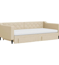 Tagesbett Ausziehbar mit Schubladen Creme 100x200 cm Stoff