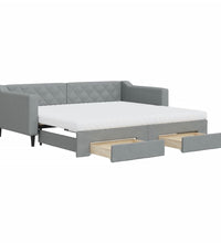 Tagesbett Ausziehbar mit Schubladen Hellgrau 90x190 cm Stoff