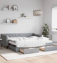 Tagesbett Ausziehbar mit Schubladen Hellgrau 90x190 cm Stoff